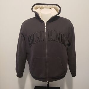 Abercrombie & Fitch Y2K Men's Sherpa Lined Full Zip Gray Hooded Jacket Size M.